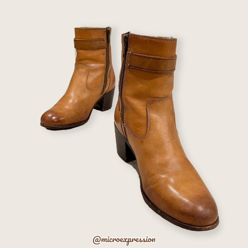 $369 Frye Malorie Button Tan Brown Real Leather Fall Winter Comfy Ankle Bootie - Picture 7 of 14